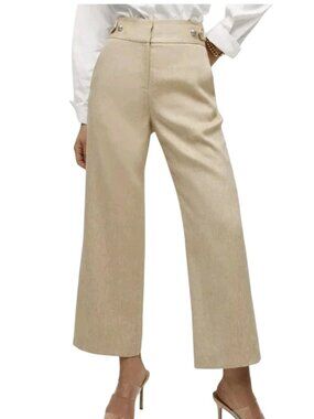 Veronica Beard Aubrie Flare Crop Linen Blend Pants in Khaki